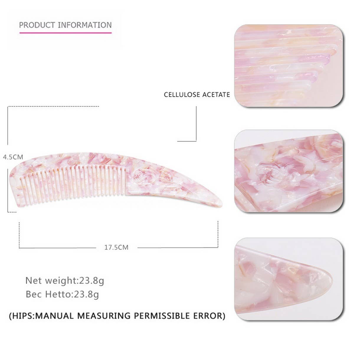 HORN POINTED TAIL COMB ACETATE CARVED FLOWER COMB_CWAHA4185