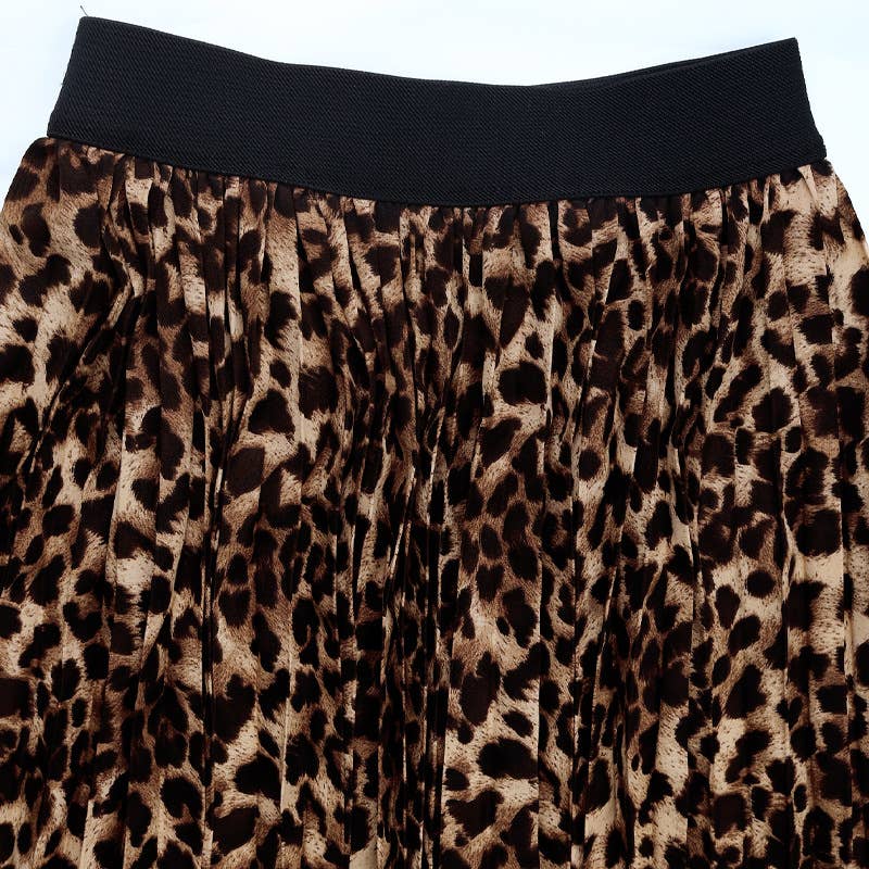 Temperament Commuter Leopard Pleated Skirt