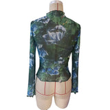 SEMI SHEER FLORAL PRINT MESH MOCK NECK TOP_CWTBLL3430