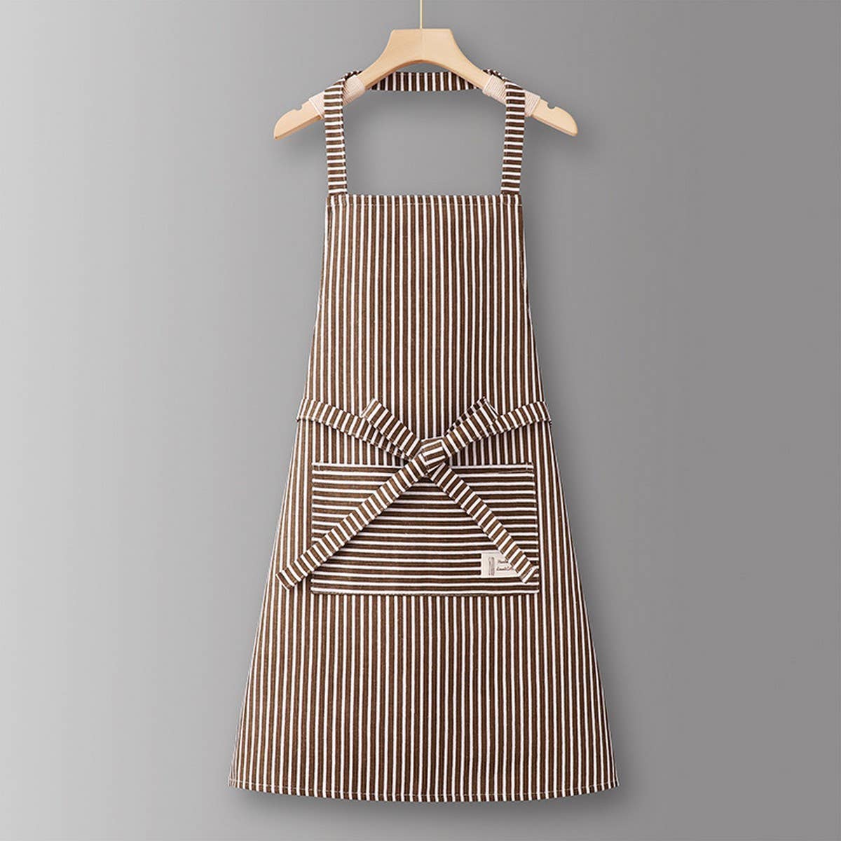 Cotton Striped Grid Kitchen Apron With Pocket_Cwmm10095