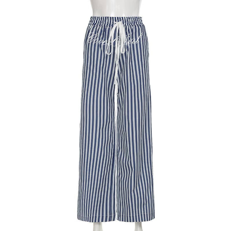 Striped Straight-Leg Wide-Leg Cargo Pants