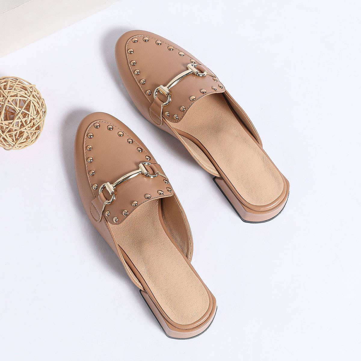 Versatile Mid-Heel Round Head Rivets Mules