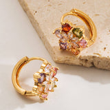 COLORFUL FLOWER CZ HOOP EARRINGS GOLD PLATED BRASS_CWMM8517