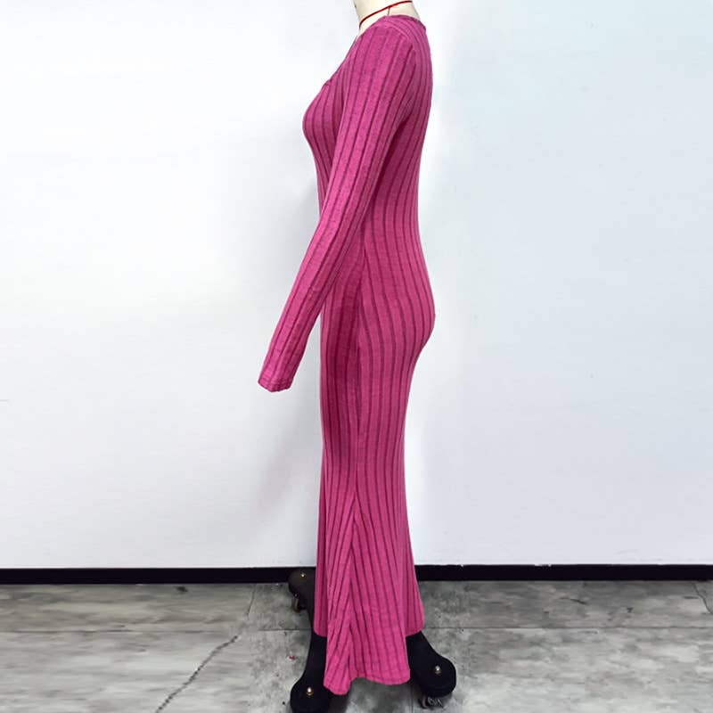 Square Collar Solid Color Long Long-Sleeved Dress