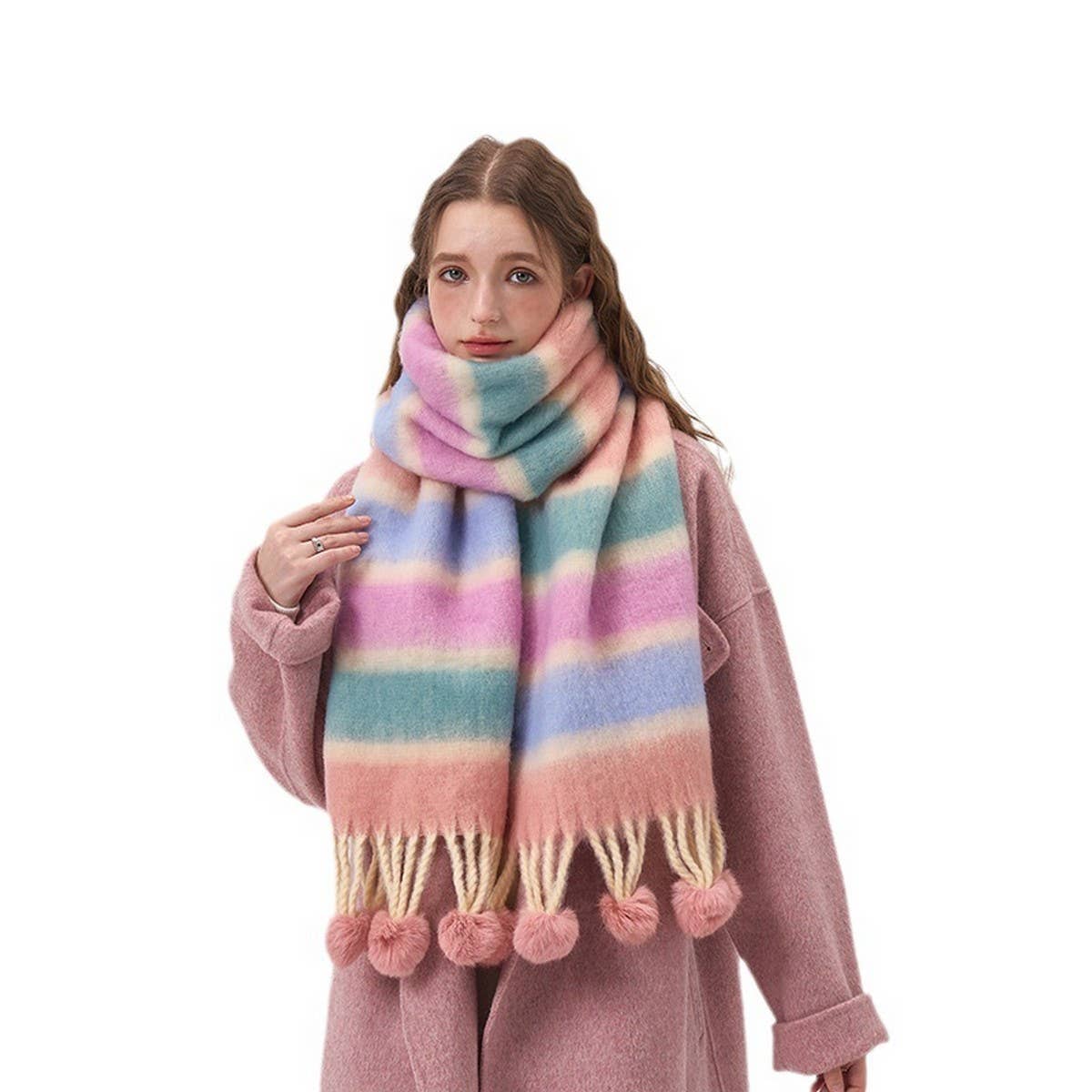 COLOR STRIPE SCARF WARM WINTER COUPLE WRAP_CWASC2302