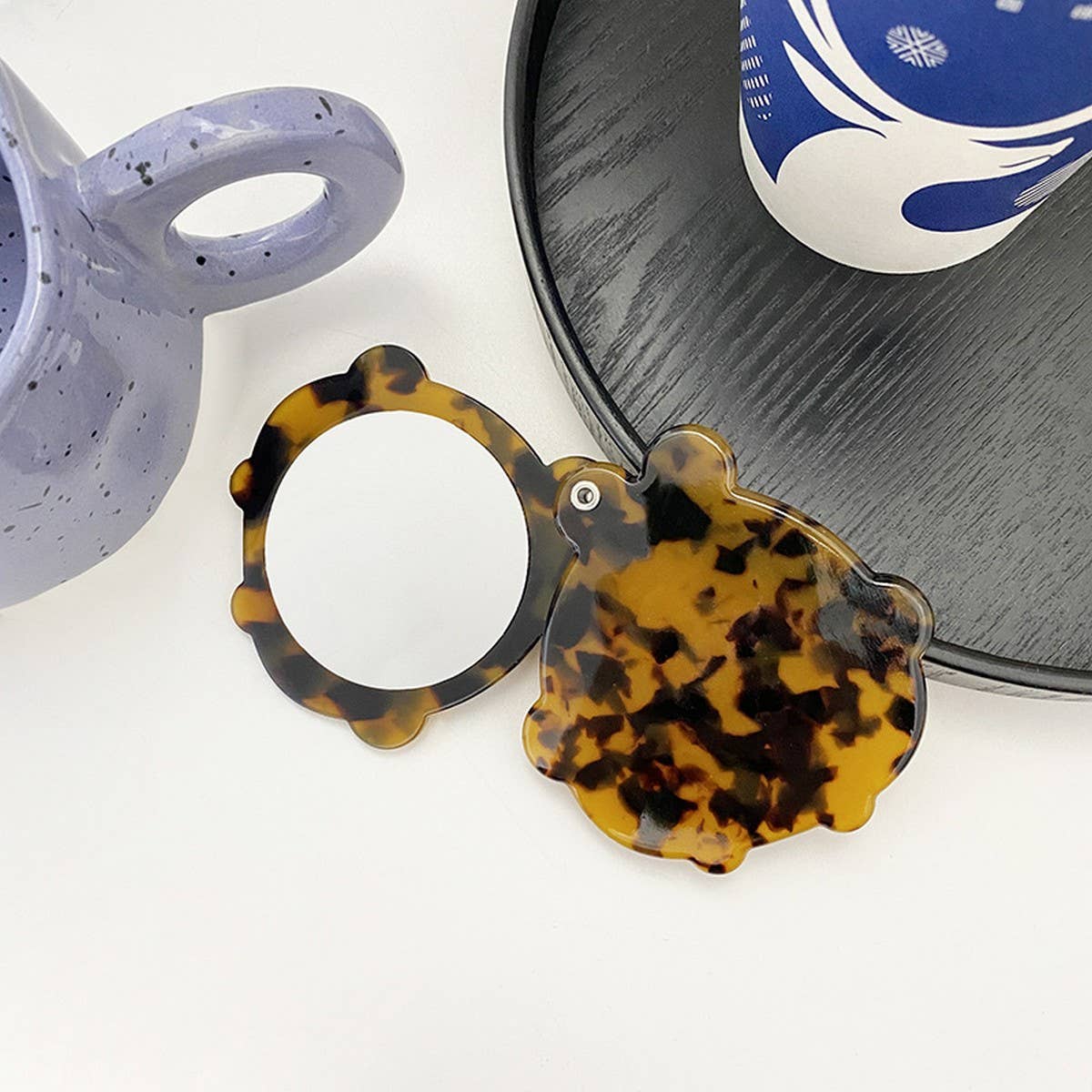 Vintage Acetate Geometric Compact Makeup Mirror_Cwmm6396