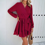 Solid Color Temperament Long-Sleeved Dress