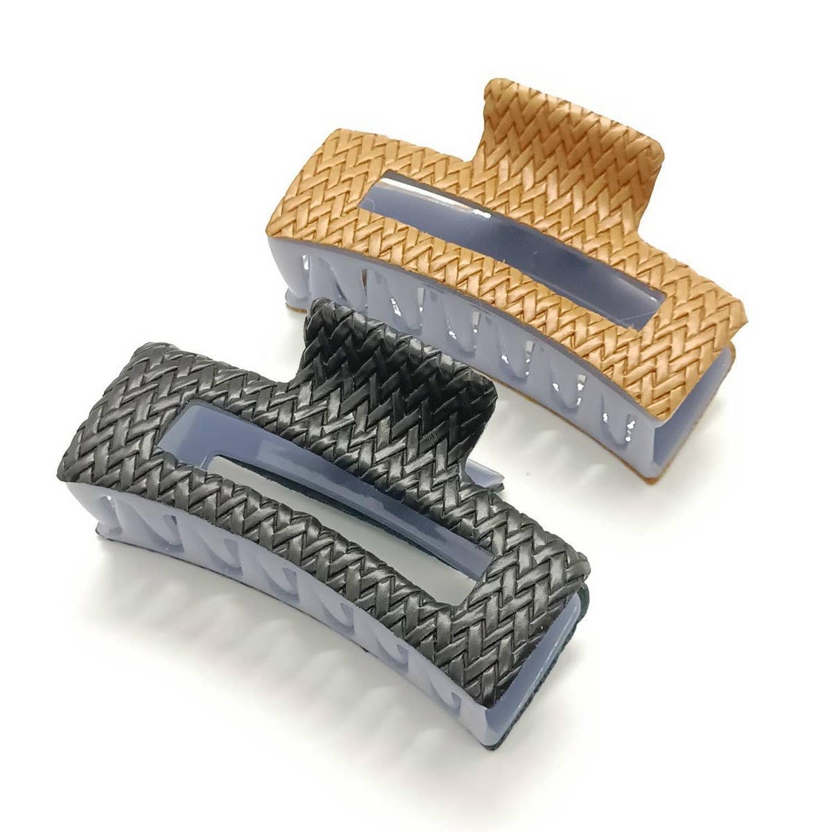 NATURAL WOVEN PU LEATHER SQUARE HAIR CLAW_CWAHA6371