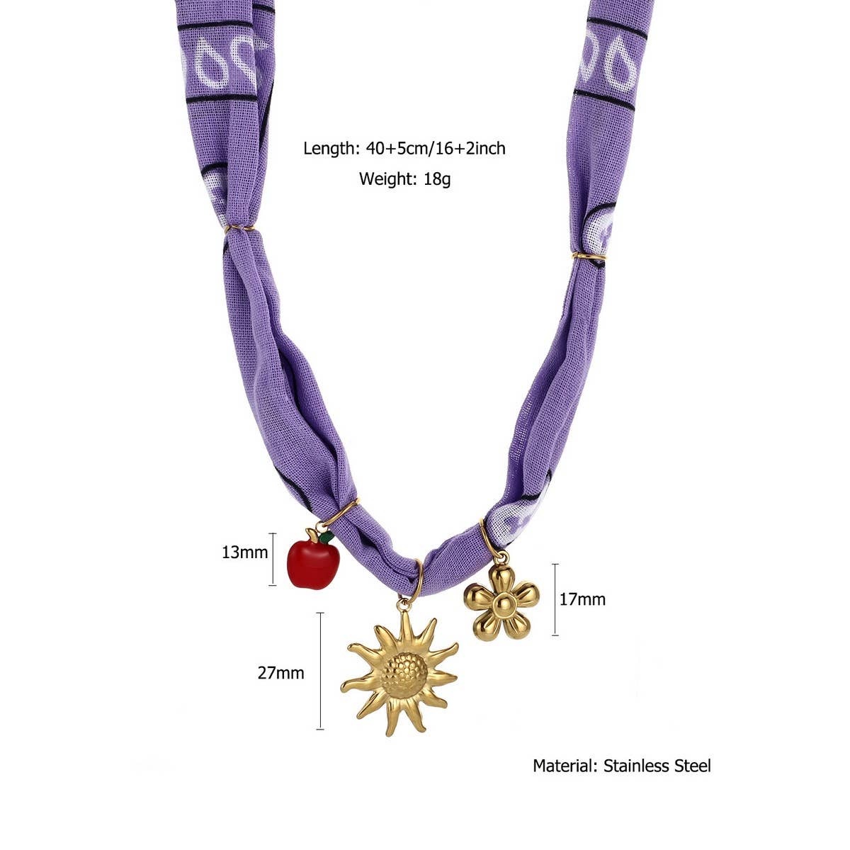 OCEAN STYLE SILK SCARF NECKLACE WITH CHARMS_CWMM8800