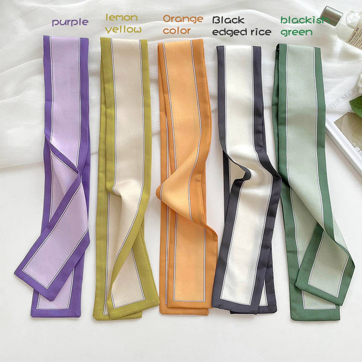 LONG THIN RIBBON SCARF PONYTAIL NECK OR PURSE_CWASC0726