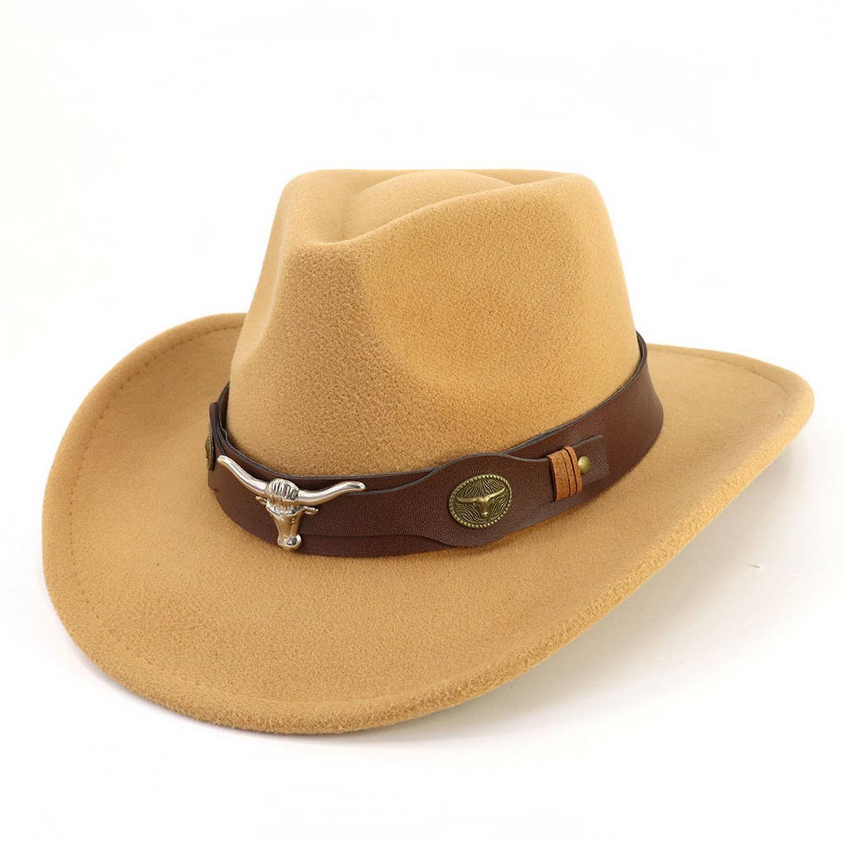 BULL HEAD BELT WESTERN COWBOY HAT FELT_CWAH1782