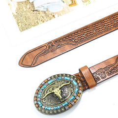 1 45 WIDE CAMEL WESTERN DENIM BELT_CWABE0418