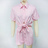 Striped Short Sleeve Top And Shorts Two-Piece Set