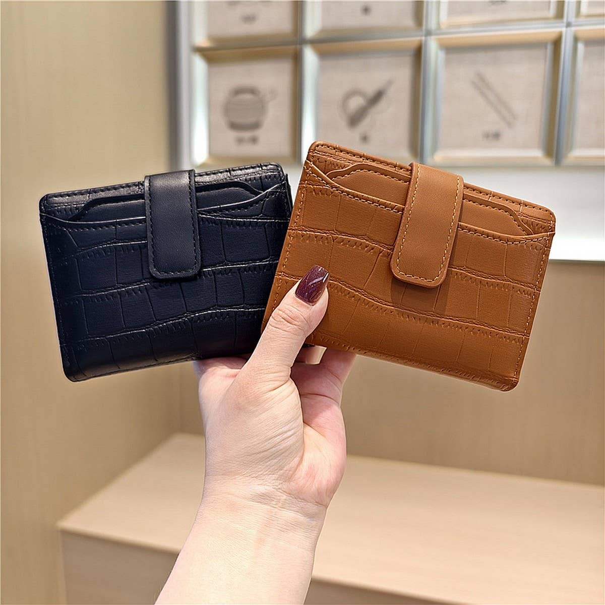 Stone Pattern Bifold Foldable Leather Wallet_Cwab06206