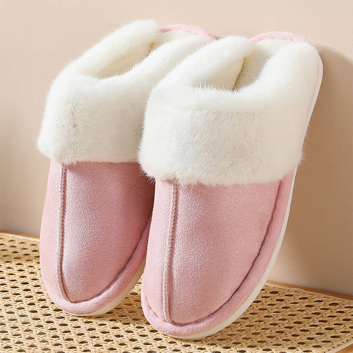 FAUX SUEDE FUZZY SLIPPERS WOMEN MEN_CWSHS0267