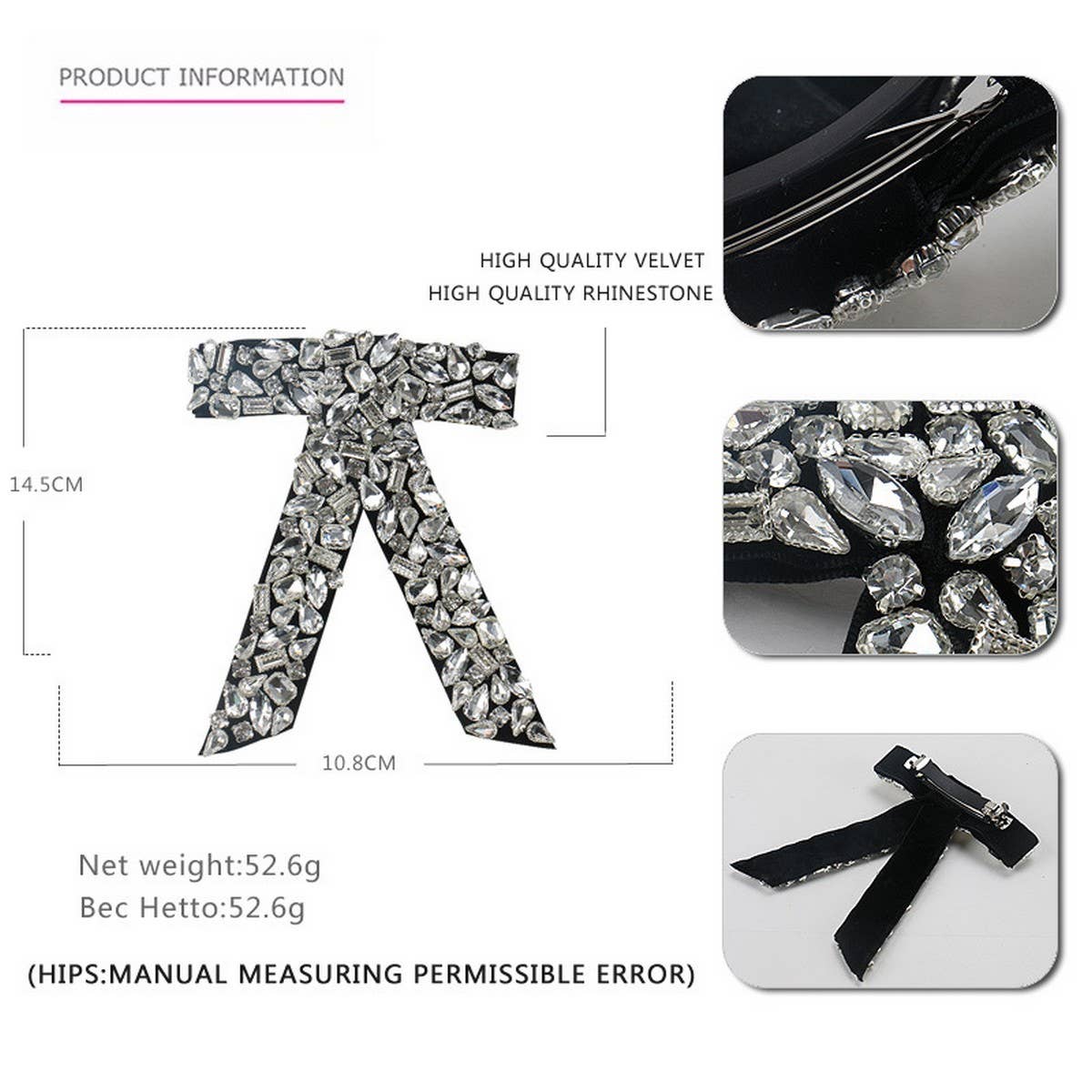 DIAMOND BOW HAIR ACCESSORY TOP CLIP PONYTAIL CLIP_CWAHA4415