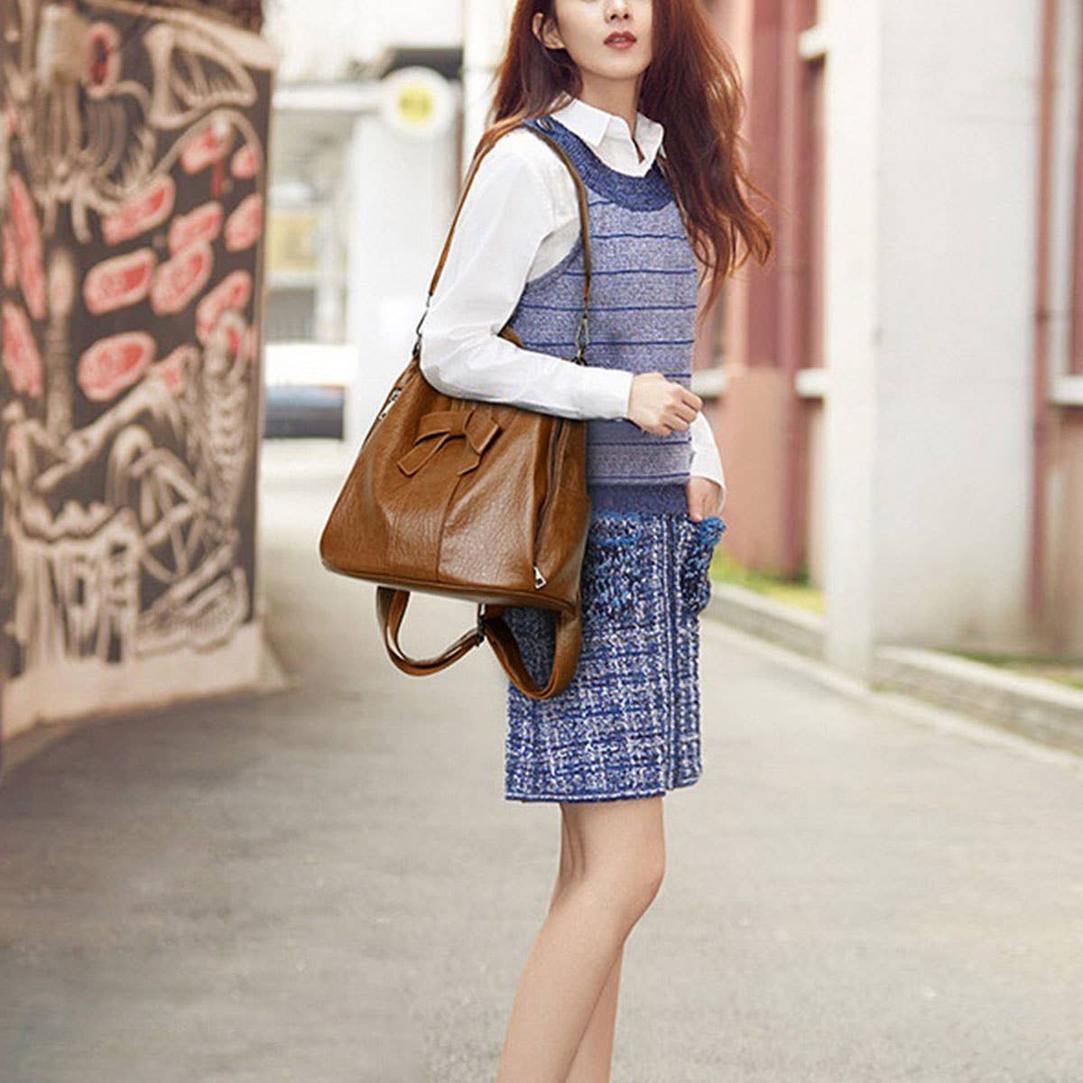 LEATHER BACKPACK WOMEN BOW DECORATION CROSSBODY BAG_CWAB0721