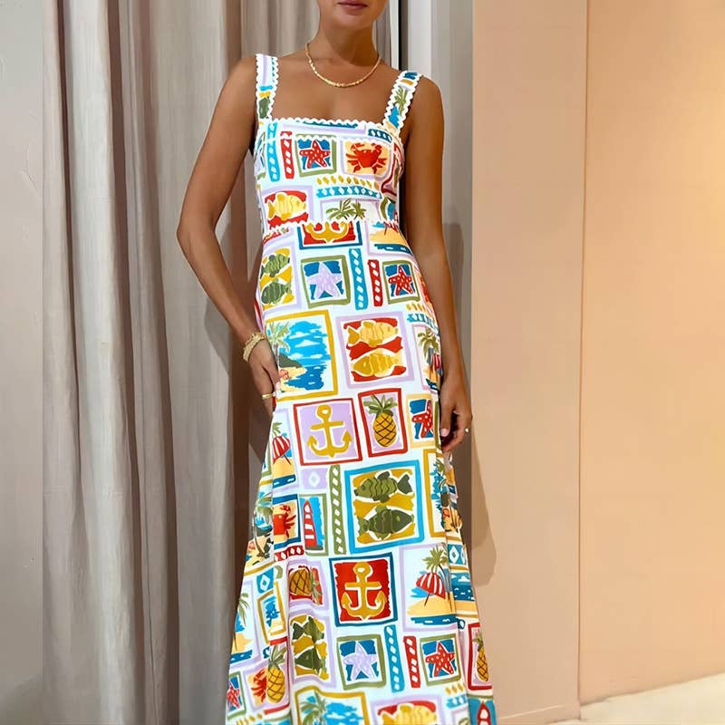 Stylish Personality Graffiti Halter Top Lace Dress