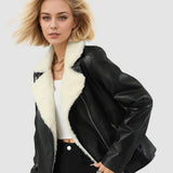 PLUS SIZE FAUX SHEARLING LINED WINTER PU JACKET_CWMM9027