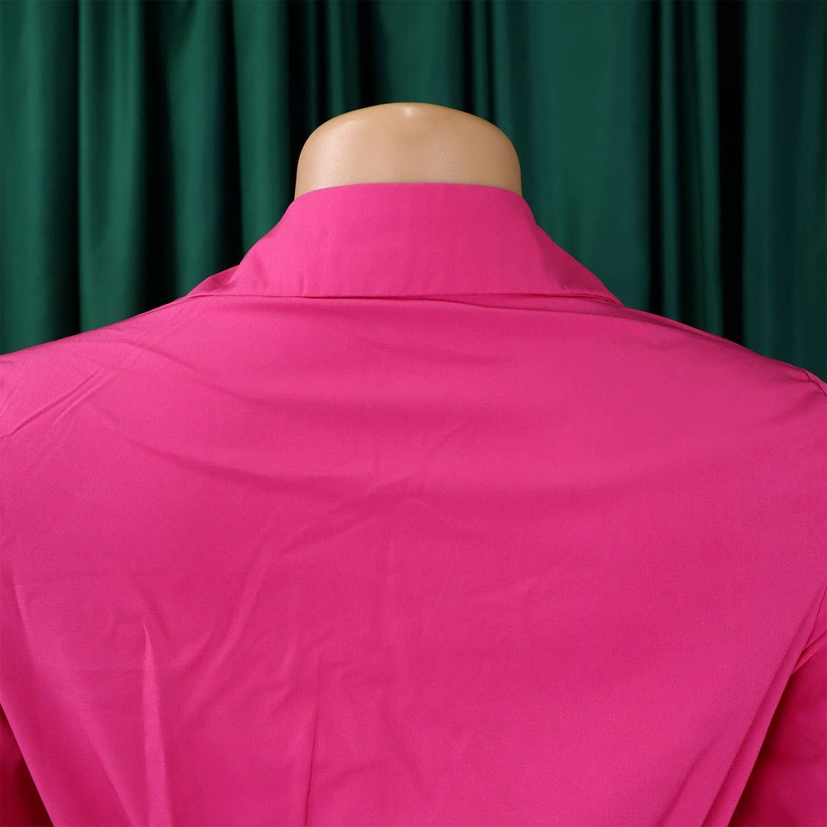 ELEGANT LAPEL SOLID COLOR WIDE HEM PLEATED DRESS_CWDMD3661