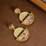 HALF CIRCLE POLKA DOT COLORFUL ABALONE EARRINGS_CWMM4349