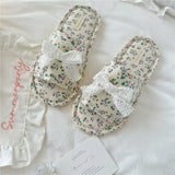 LACE BOW SMALL FLORAL THICK SOLED HOME SLIPPERS_CWMM2983