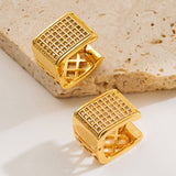 GOLD PLATED SQUARE U SHAPED STUD EARRINGS_CWMM8526