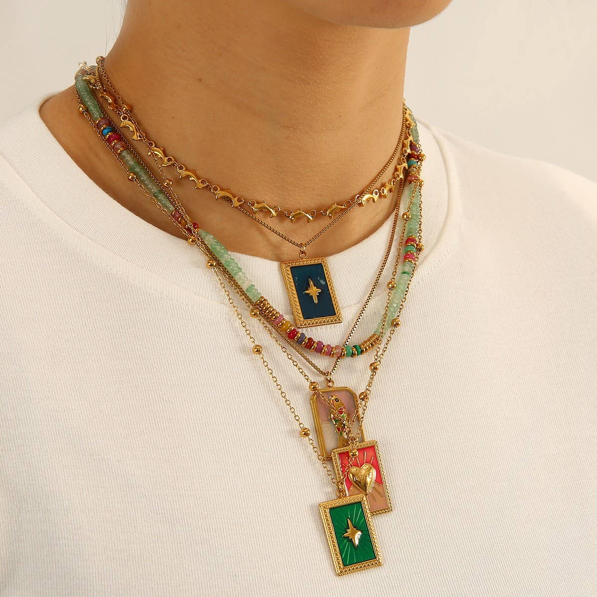 Vintage Style Steel Necklace With Heart Pendant_Cwmm8857