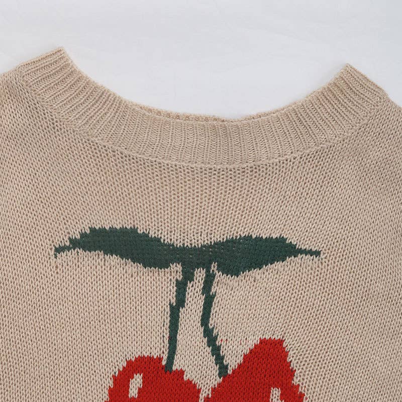 Valentines Day Cherry Jacquard Knitted Sweater