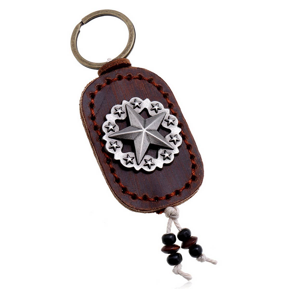 Vintage Five-Pointed Star Leather Car Keychain_Cwmm5024