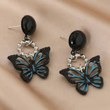 BUTTERFLY PAINTING OIL BLACK HOLLOW EARRINGS_CWAJE2448