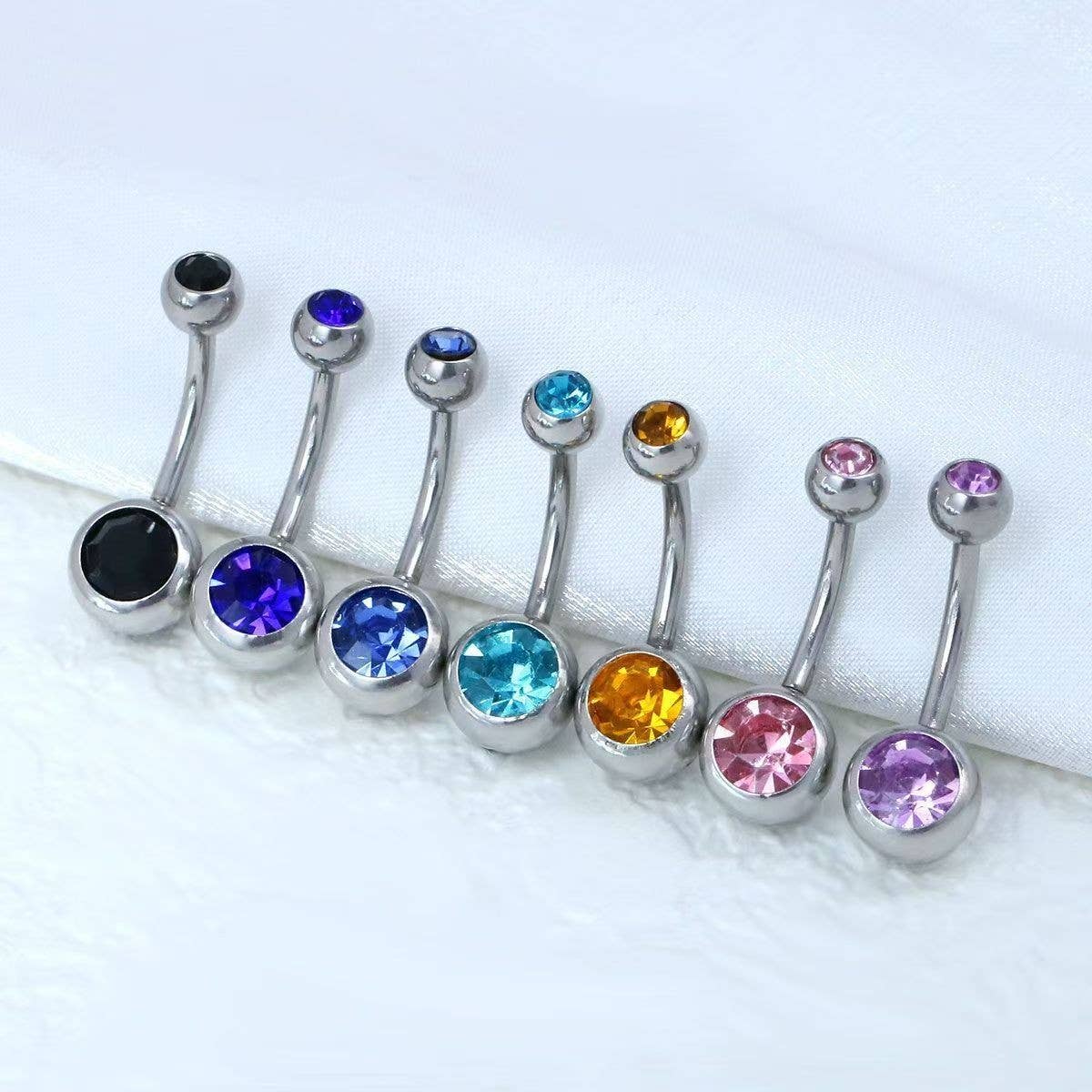 DOUBLE GEM BELLY BUTTON RING STAINLESS STEEL_CWMM9173