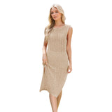 Solid Color Mid-Length Crew Neck Sleeveless Dress
