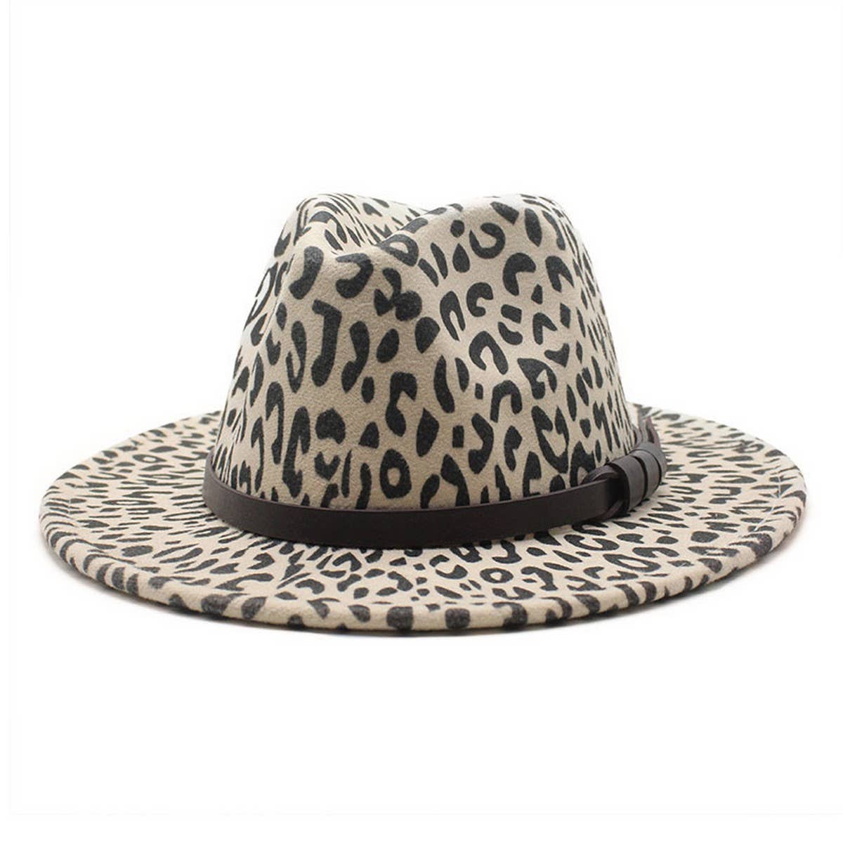 BLACK TWEED WIDE BRIM HAT LEOPARD PRINT HATJAZZ HAT_CWAH2559