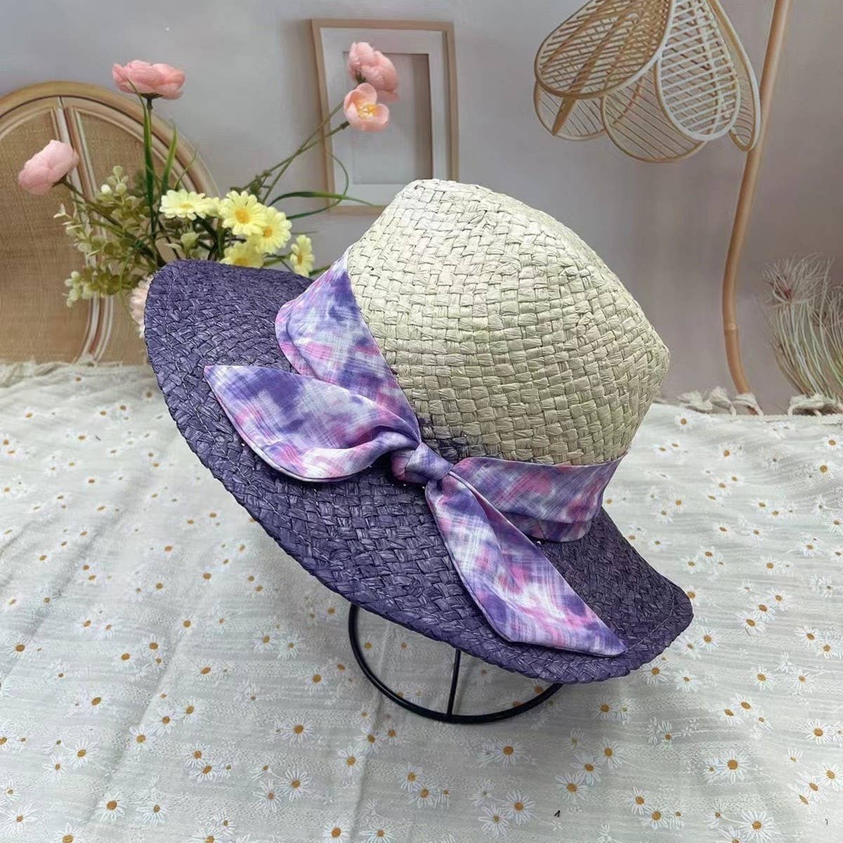 SUMMER FRESH SUNSHADE BOW STRAW HAT FOR WOMEN_CWAH3491