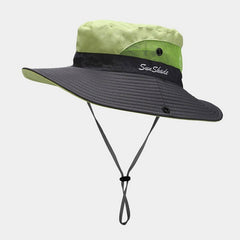 FOLDABLE WIDE BRIM UV PROTECTION PONYTAIL SUN HAT_CWAH3795