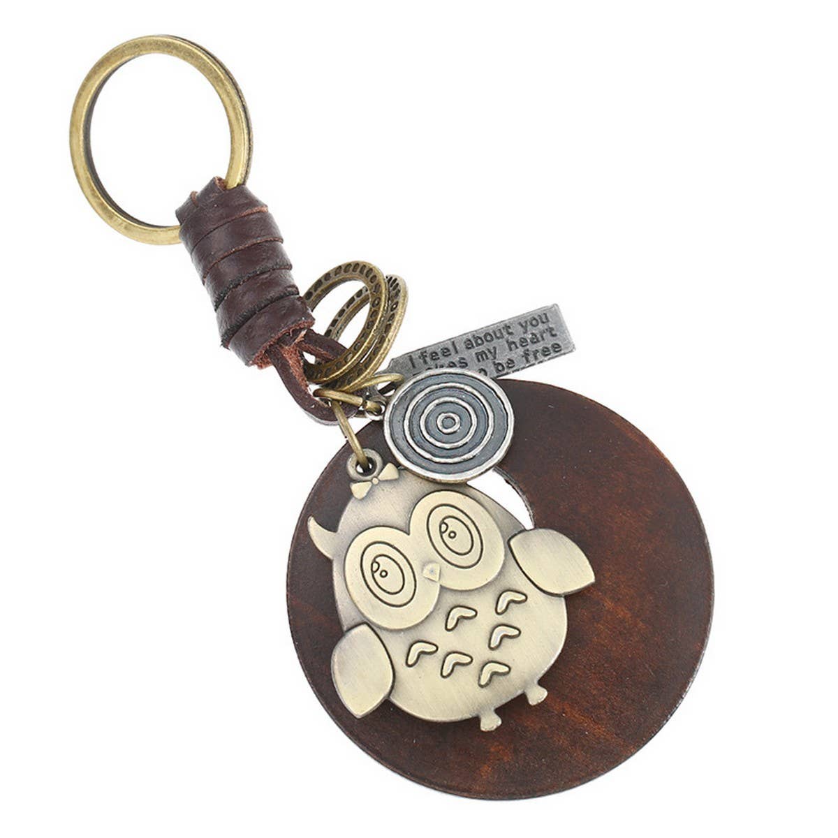 Vintage Creative Owl Pendant Cowhide Keychain_Cwmm4778