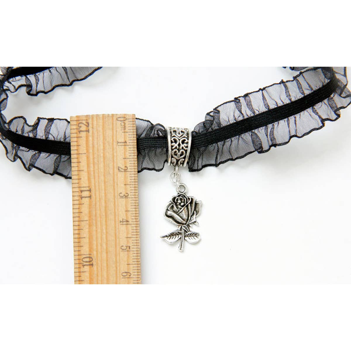 HALLOWEEN LACE ROSE PENDANT SHORT CLAVICLE CHAIN_CWMM0157