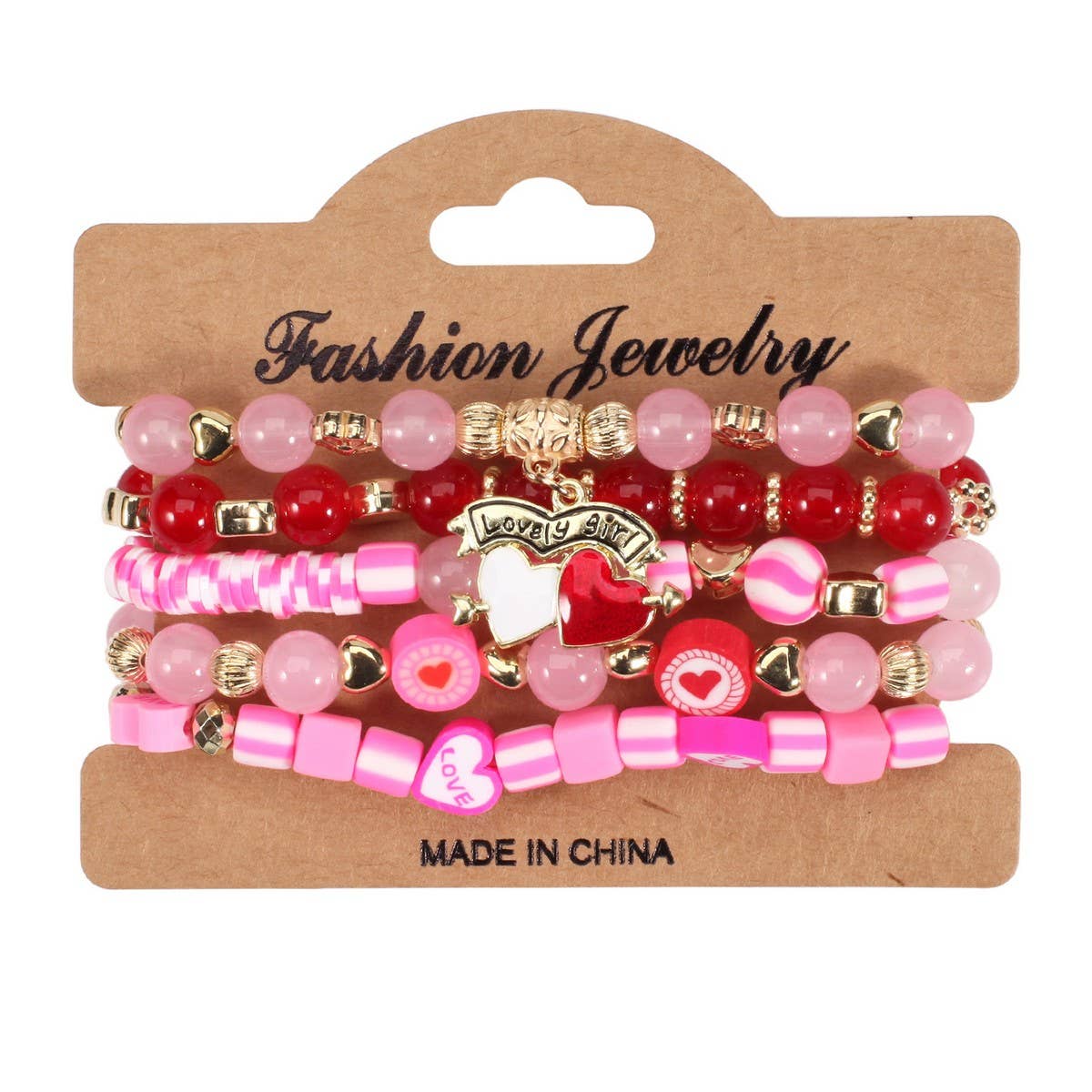 Cwaje05693_Valentine Heart Crystal Beaded Elastic Bracelet