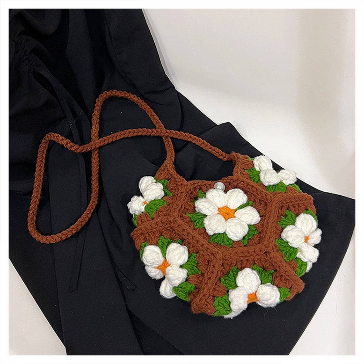 PUFF FLOWER SMALL FRESH HANDMADE CROCHETED BAG_CWAB2405