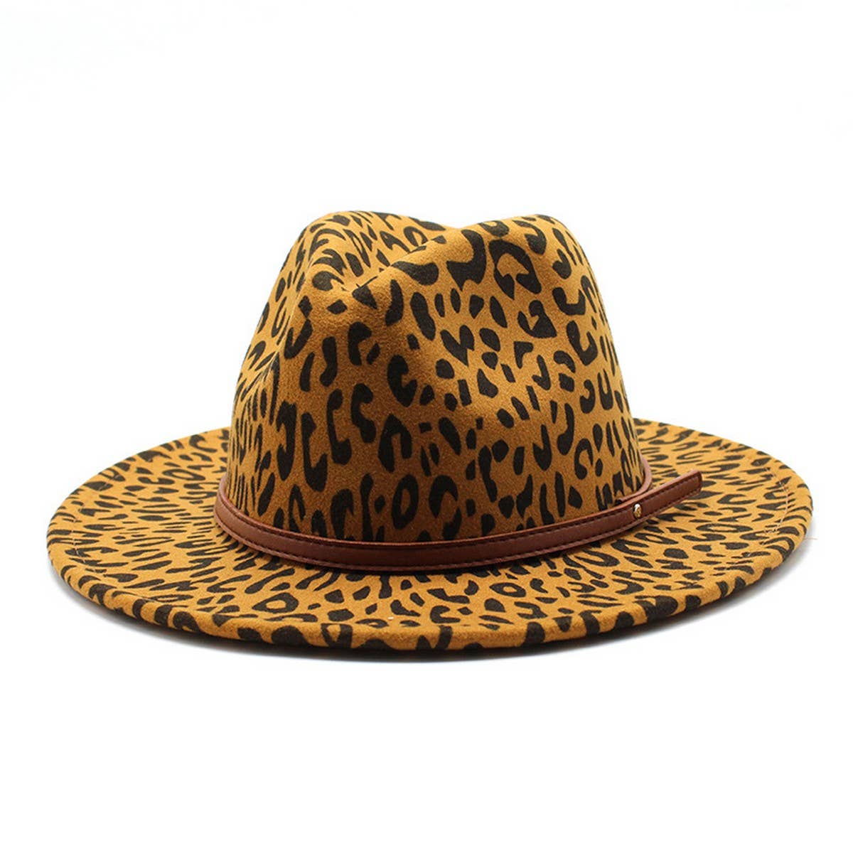Woolen Leopard Print Hat Jazz Hat Wide Brim Hat_Cwah2570