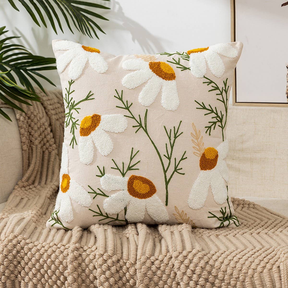 FLORAL EMBROIDERED SQUARE PILLOW COVER SOFA CUSHION_CWMM7708