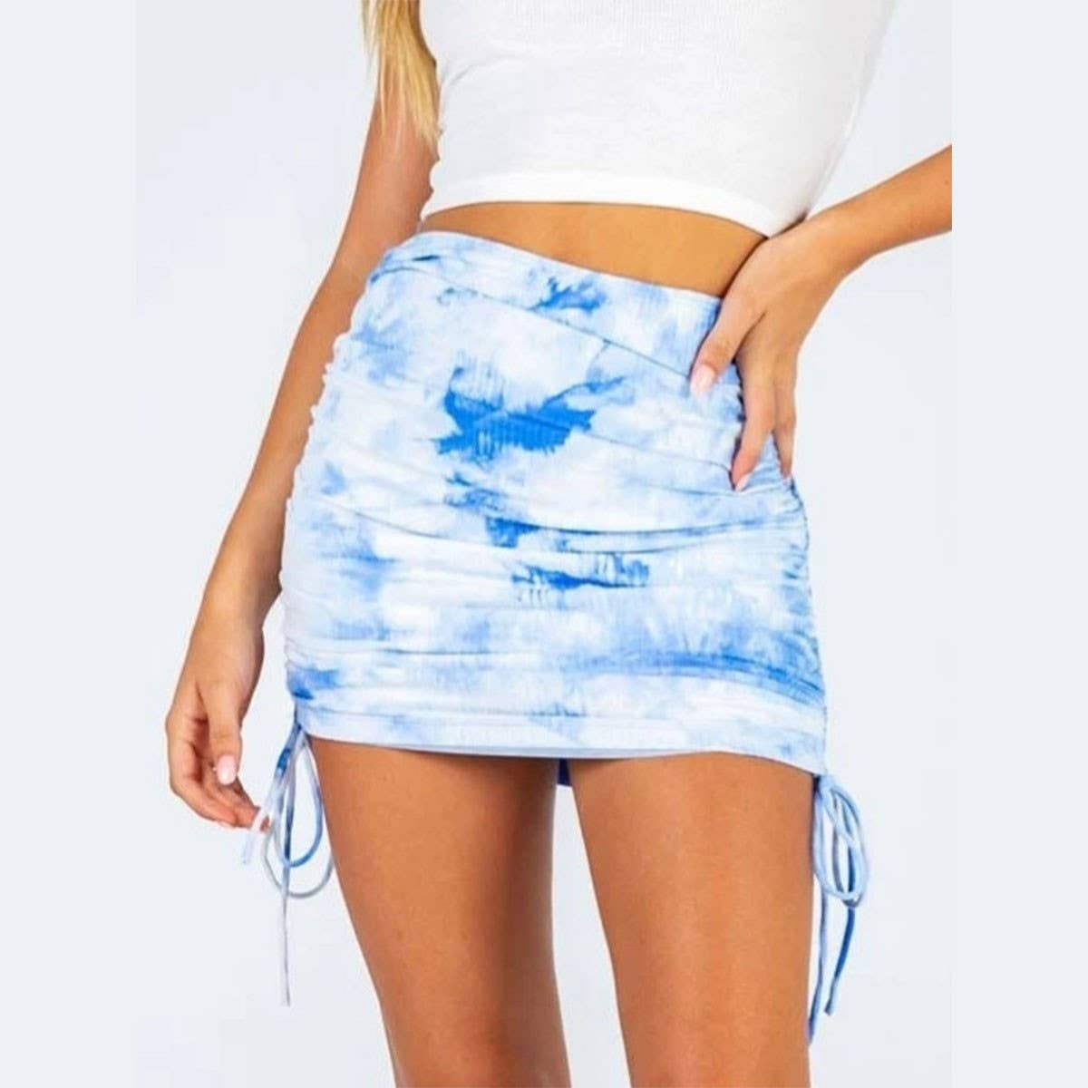 KNITTED DRAWSTRING SKIRT TIE DYE PLEATED SKIRT_CWBSS0409