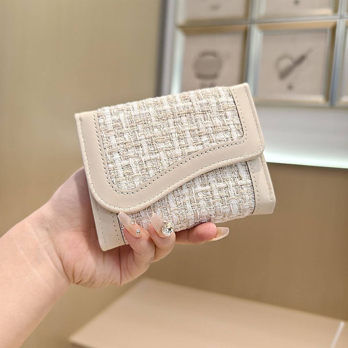 Simple Tweed Panel Trifold Wallet_Cwab06223