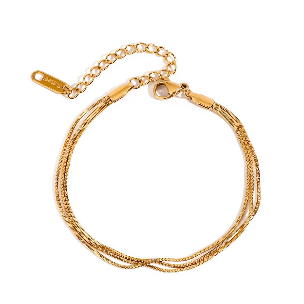 18K GOLD TRIPLE LAYER SQUARE SNAKE CHAIN BRACELET_CWAJE4745