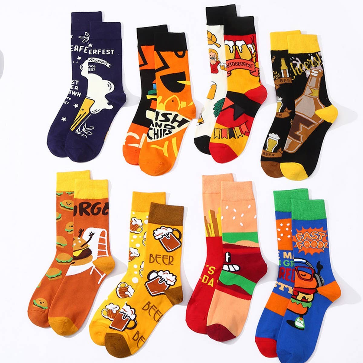 AB SIDE HAMBURGER BEER MID TUBE TRENDY SOCKS_CWMS1009