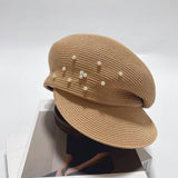 ELEGANT PEARL BERET STRAW HAT FOR WOMEN_CWAH3485