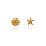 GOLD PLATED OCEAN STAR PEARL ASYMMETRIC EARRINGS_CWAJE5018