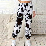 Womens Loose Stylish Plush Pants With Cow Print