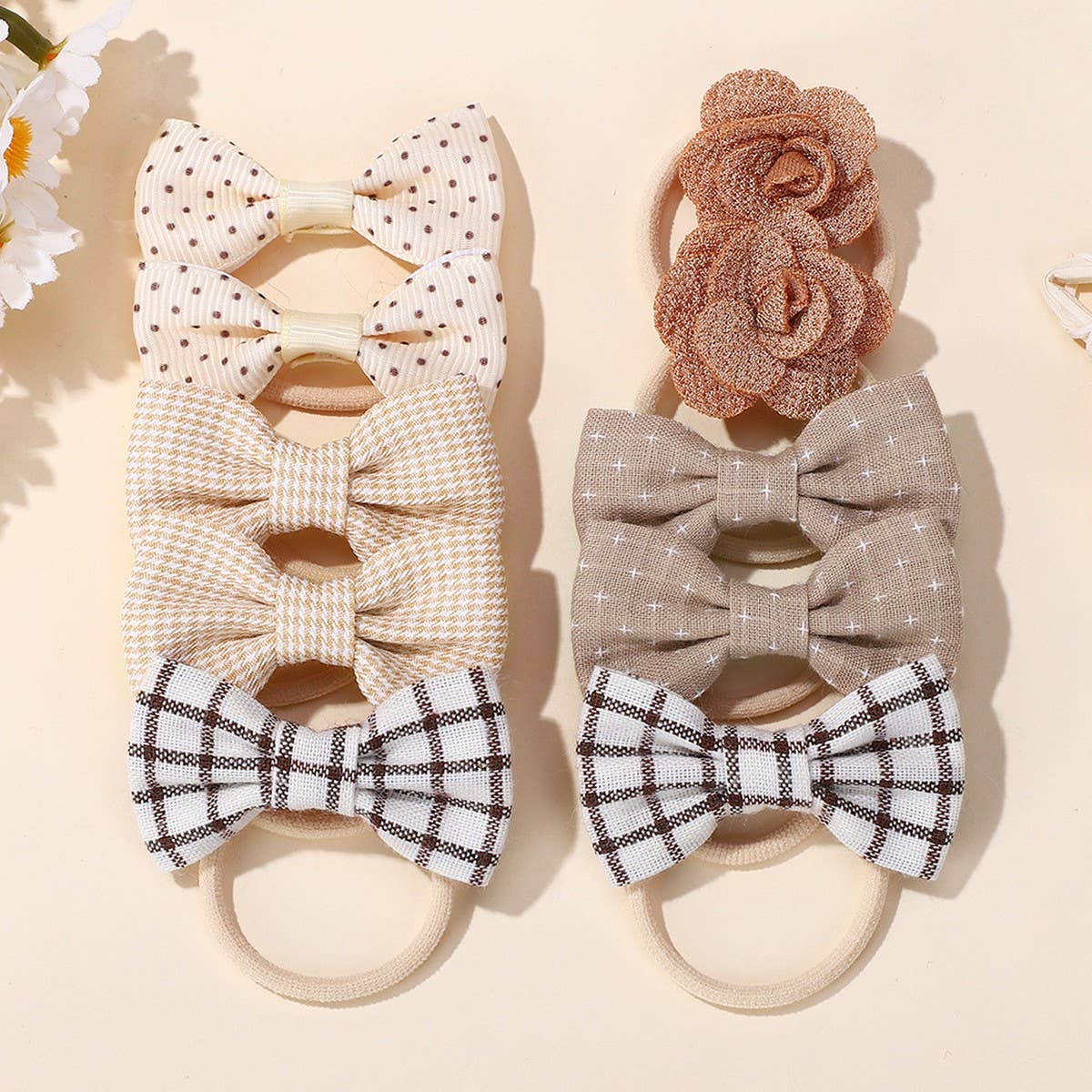 DOUBLE BOW HAIR CLIPS SET WITH PEARLS FOR GIRLS_CWAHA6736